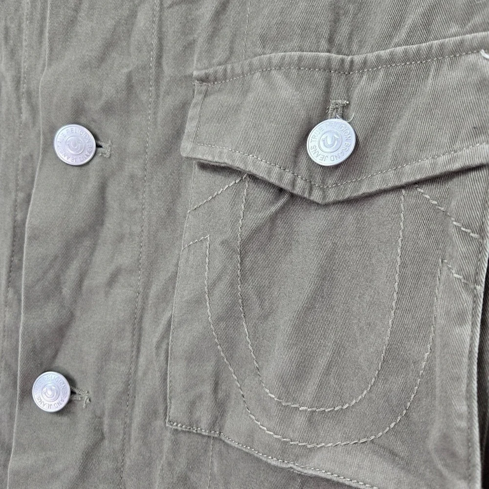 True Religion Men Jacket Medium Green Military Logo Buddha‎ Long Sleeve
